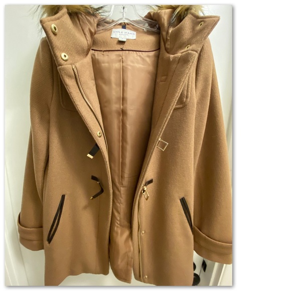 Cole Haan Tan Pea Coat with Hood and Wool Blend Fabric - Picture 4 of 6